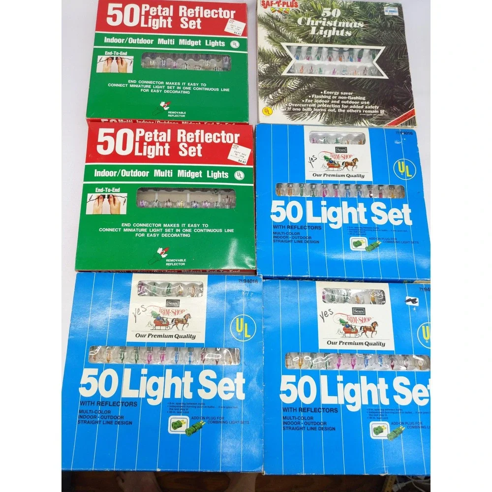 vtg Tulip Petal Reflector Miniature Lights 6 Sets of 50 300 total Mixed Brands